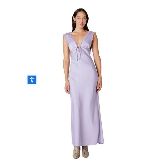 NIA AURELIE Maxi Satin Dress featuring lace detailing Lilac size S NWT$108 - Picture 2 of 7